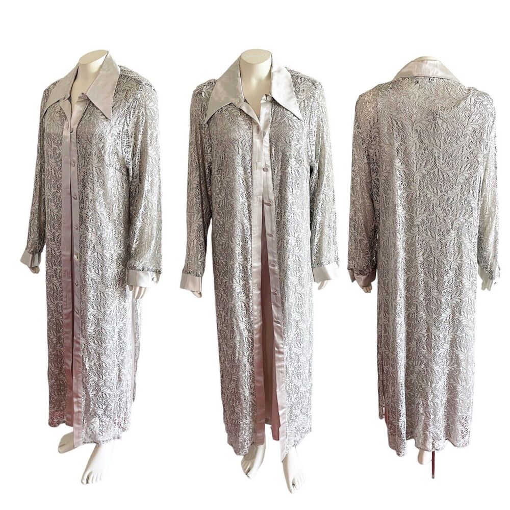 Extremes 2 Vintage Two Piece Dress and Lace Duster Button Down Gray Size 16
